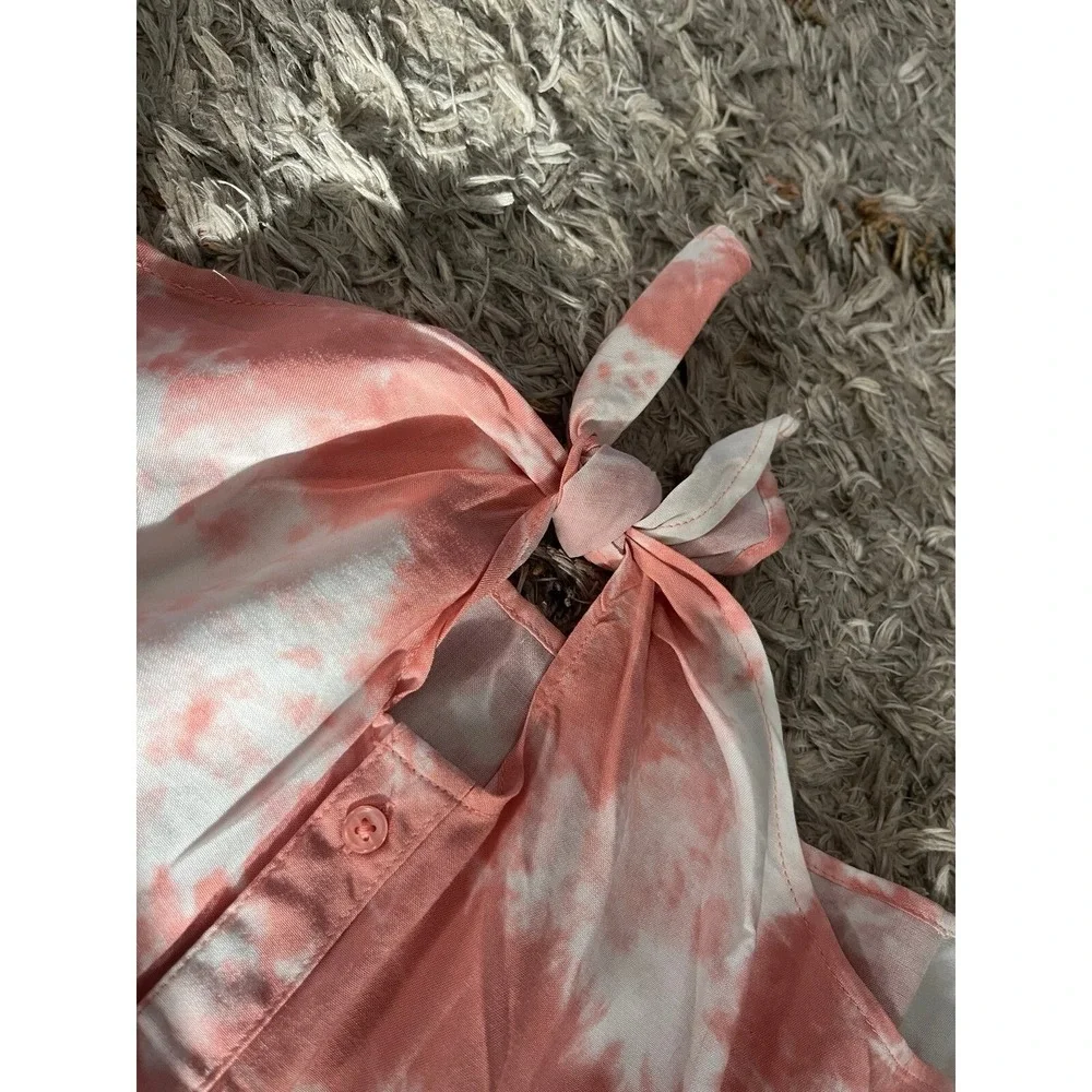 Como Blue Women's Tie Dye Button Up Shirt Peach NWOT 3X Tie Bottom Swim Cover Up - Picture 5 of 8